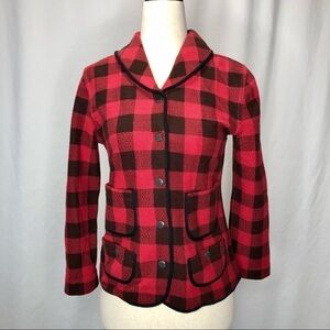 Denim & Supply Ralph Lauren Buffalo plaid knit jacket snap front red black XS